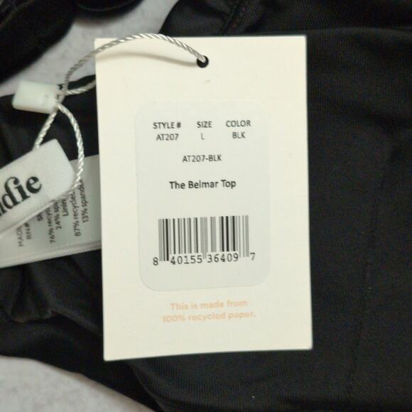 Andie Belmar Top Black Bikini Swimwear Bathing Suit Twisted V Neck Size L New - Picture 10 of 10